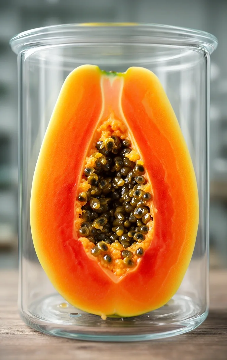 Papaya en contenedor de laboratorio